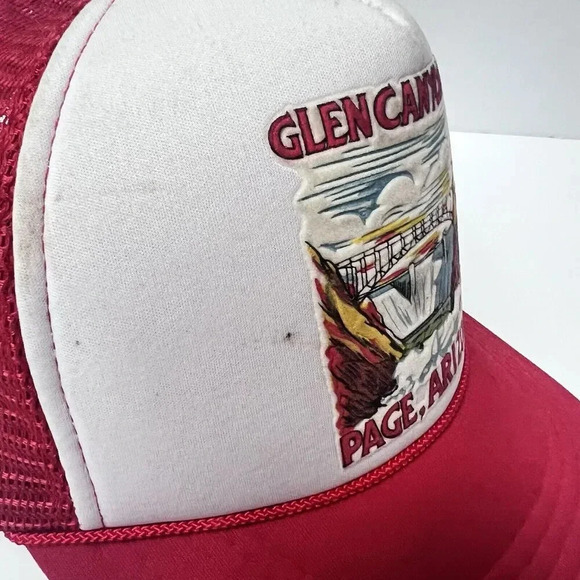 Vtg Glen Canyon Dam Page, AZ Adjustable Snapback Foam Trucker Hat/Cap Red/White - Picture 12 of 16
